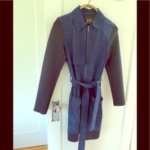Zac Posen blue & black suede trench coat